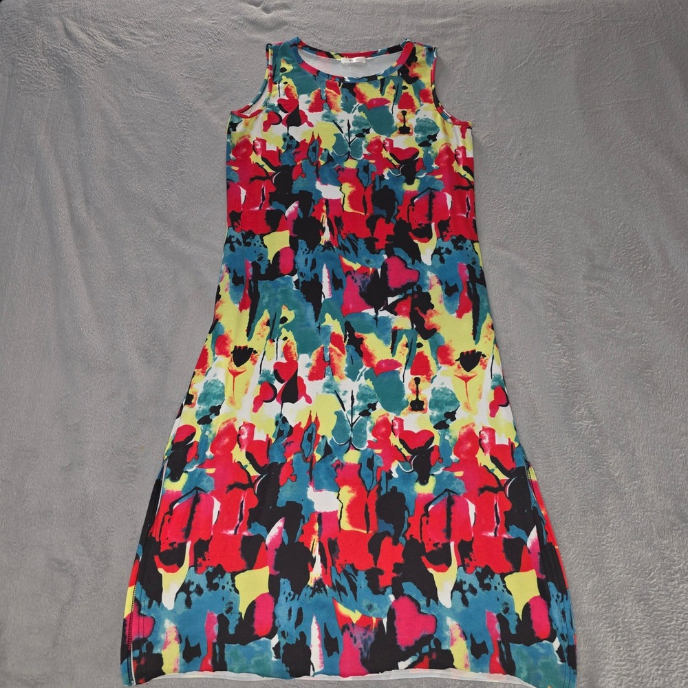 Hount Womens Abstract Watercolor Print Sleeveless Maxi Dress Red Blue Size Large - Picture 2 of 15